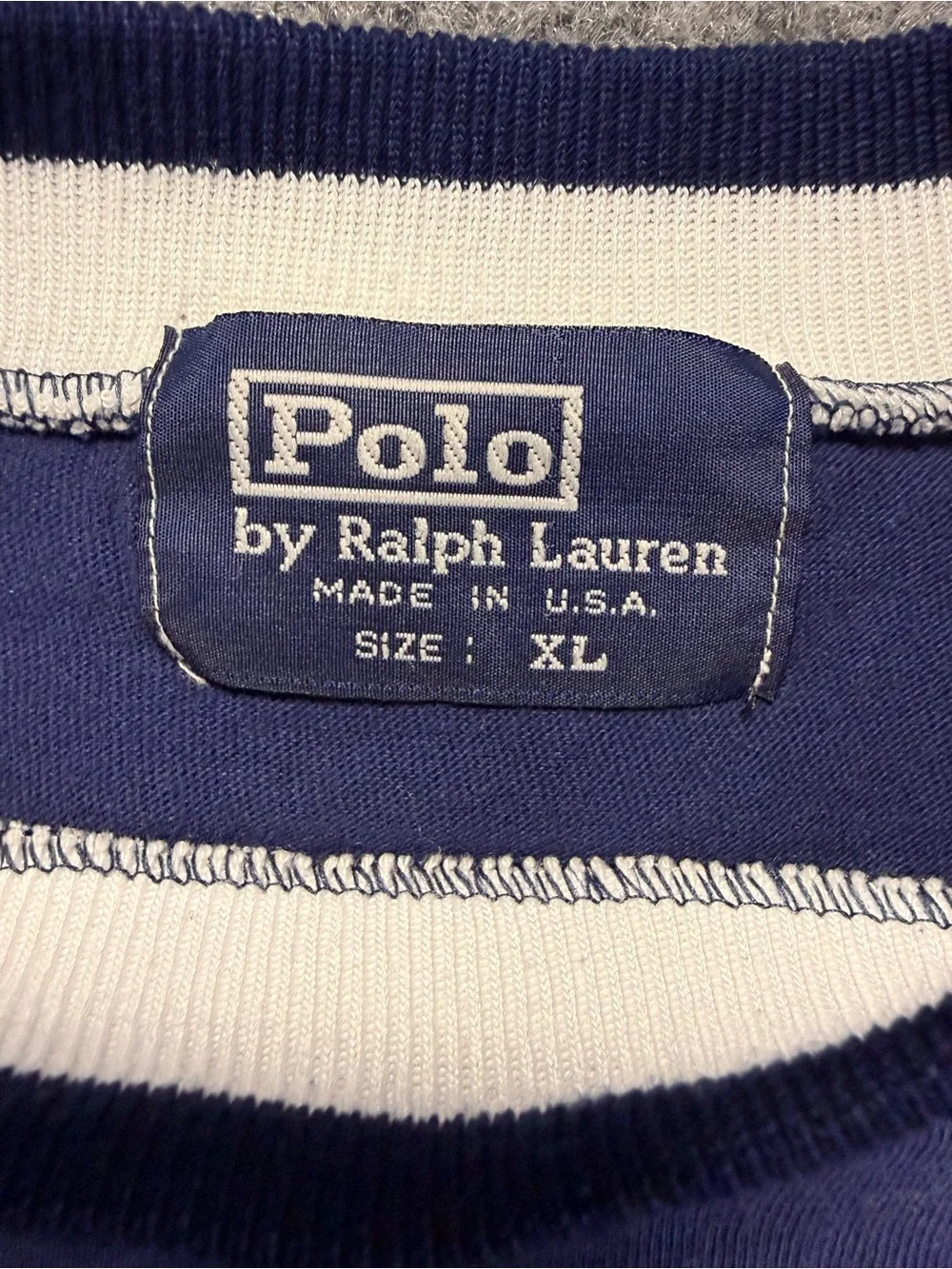Vintage Ralph Lauren Polo Sport Navy Tee with White Ringer Collar Y2K